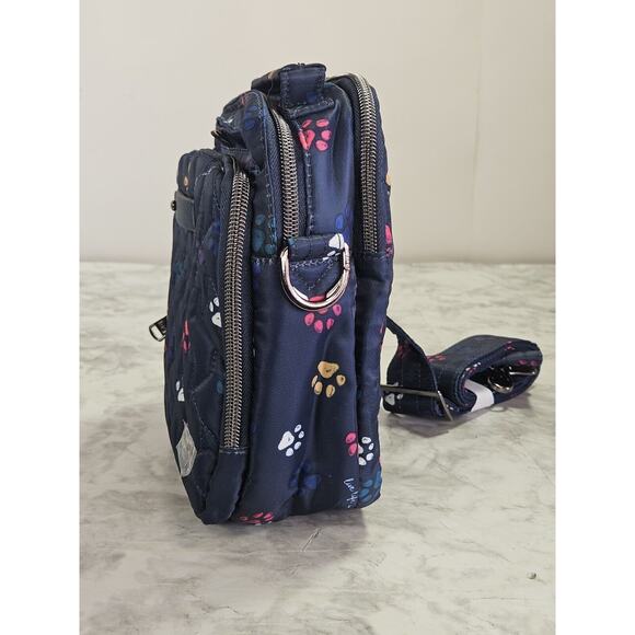 LUG Skeeter Crossbody Bag Purse Pet Paws Print Navy Blue RFID NWT - Picture 7 of 16